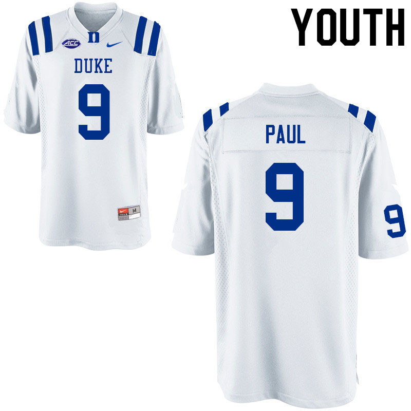 Youth #9 Kenzy Paul Duke Blue Devils College Football Jerseys Sale-White